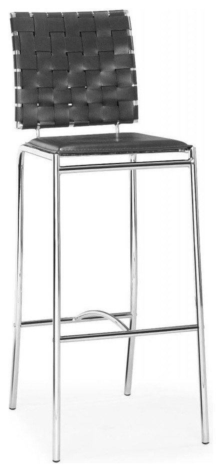 Modern Contemporary Bar Stools, Chairs, Black Leatherette Chrome Steel, Set of 2