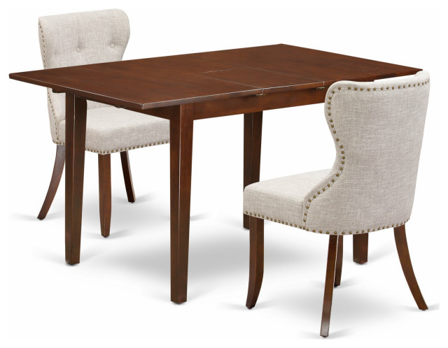 A Dining Set of 2 Indoor Chairs With Mid-Century Table, Mahogany Finish