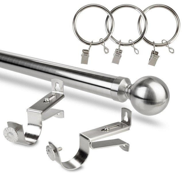 Ball Finial Extendable Rod Set, Brushed Nickel Contemporary Curtain Rods by Half Price Drapes