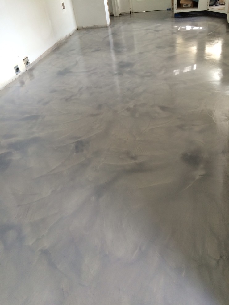 Example of a mid-sized concrete floor kitchen design in Miami