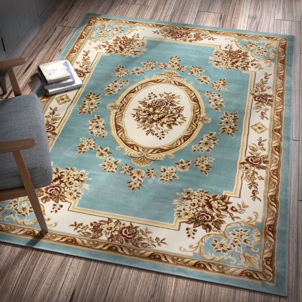 Well Woven Timeless Light Blue Area Rug, 10'11"x15' Victorian Area