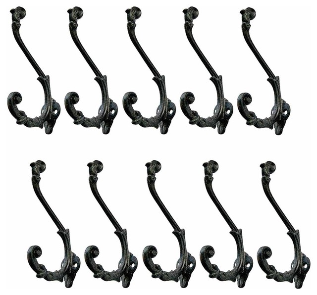 10 Coat Hat Hook Decorative Black Iron Double 6 1 2