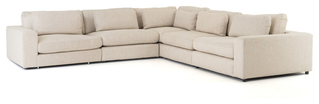 Contemporary Beige Natural Linen Upholstered Modular Corner Sectional Sofa