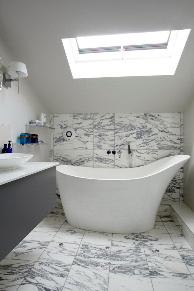 Photo of a contemporary bathroom in Gloucestershire with a freestanding tub.