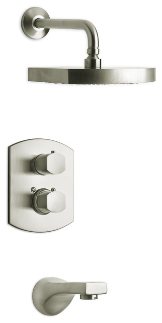 Novello Thermostatic Valve With 2 Way Diverter Volume Control, Brushed Nickel