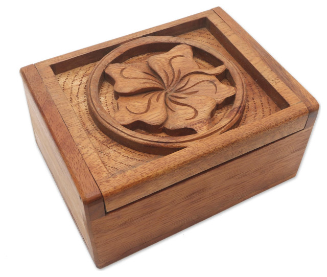 Novica Handmade Jepun Flower Decorative Wood Box