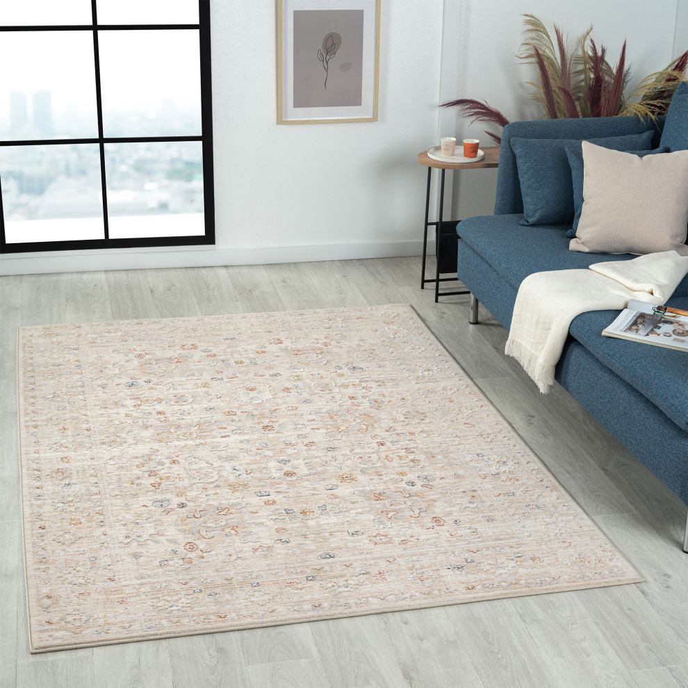 Alistaire Ivory/Rust/Multi Bordered Classic High-Low Area Rug, 9' X 11'10"