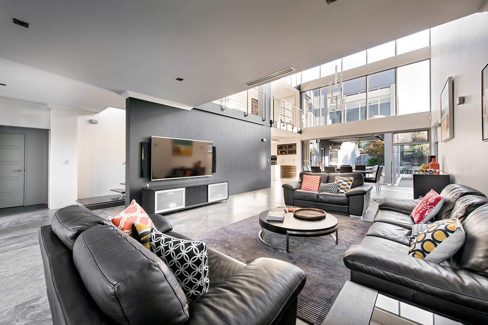 Photo of a modern family room in Perth.