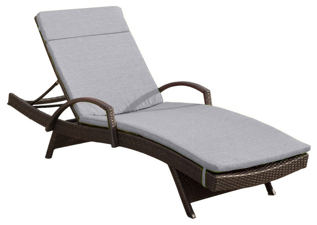 Gdf Studio Nassau Outdoor Gray Wicker Adjustable Chaise Lounge