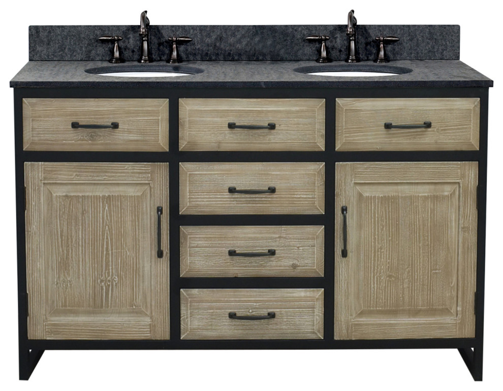 Double Sink Vanity With Matted Textured Surface Granite Top