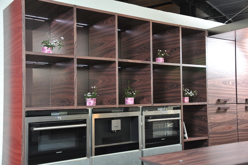 Шпон Палисандр Индийский + фасады со стеклом Серебро