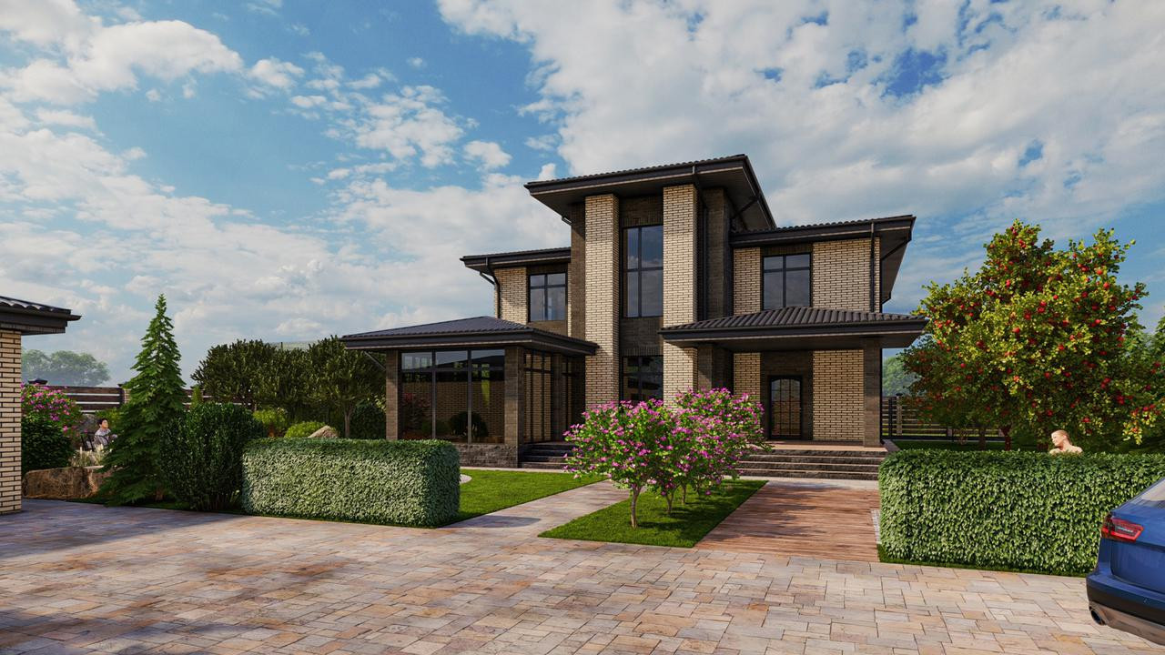 Проект по благоустройству дома с бассейном и водоемом