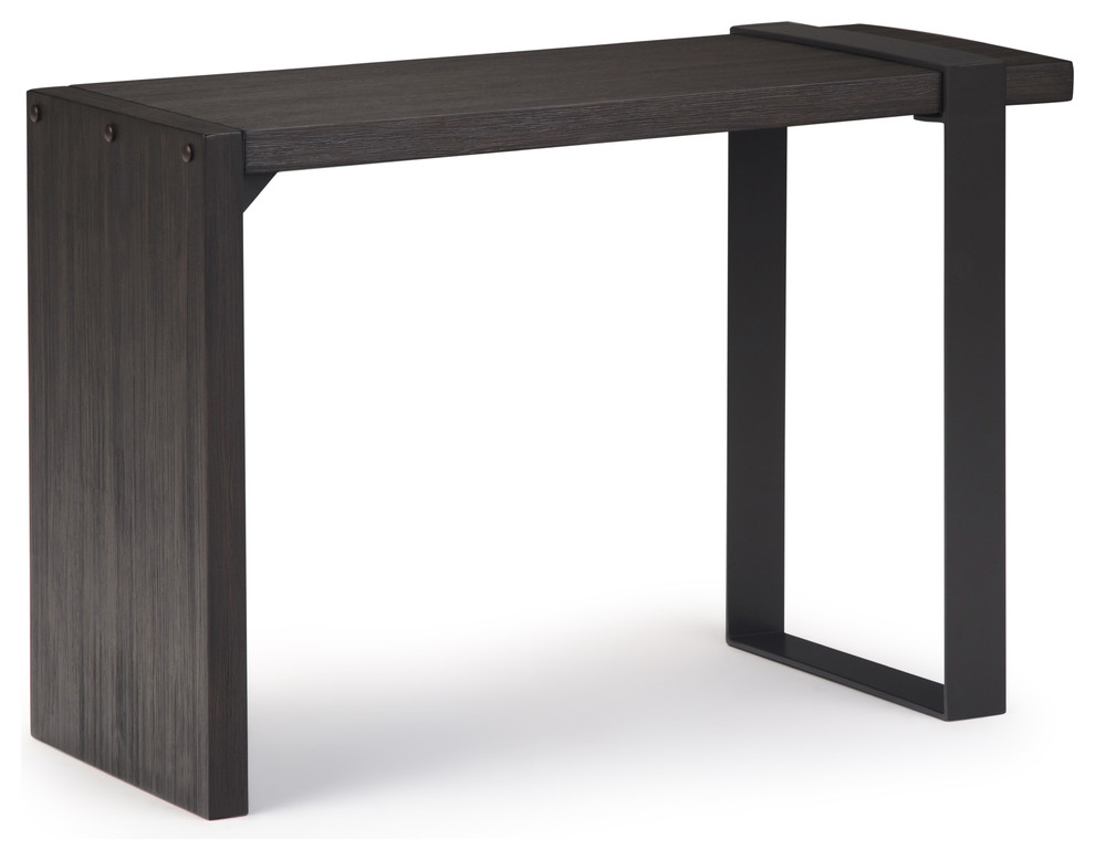 Montgomery Solid Acacia Wood and Metal 14" Narrow Side Table, Dark