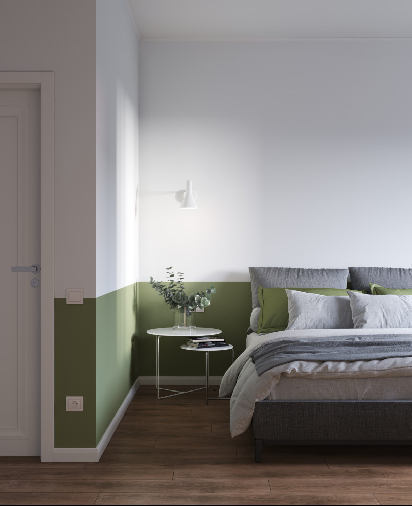 Дизайн интерьера спальни в квартире в стиле авангард зеленого цвета