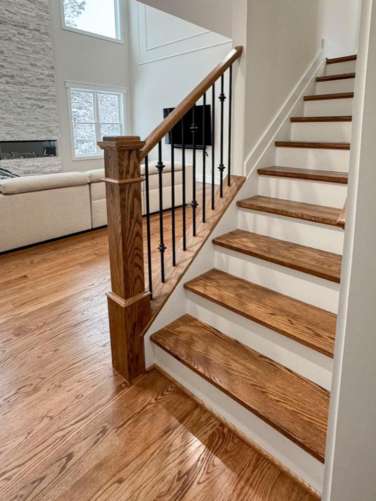 117_Distinct Oak Staircase with Iron Balusters & Oak Rail Profile, Chantilly VA