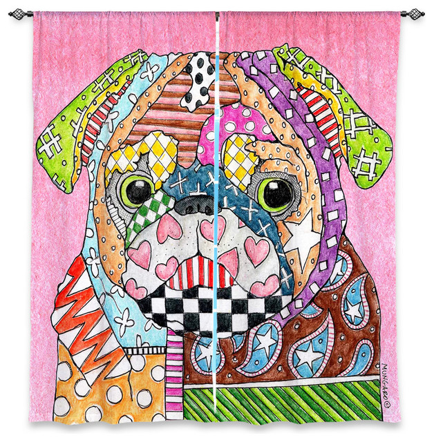Pug Dog Light Pink Window Curtains Contemporary Curtains By