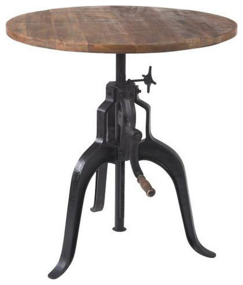 Industrial Round Pub Table Cast Iron Adjustable Crank 30" Industrial Indoor Pub And