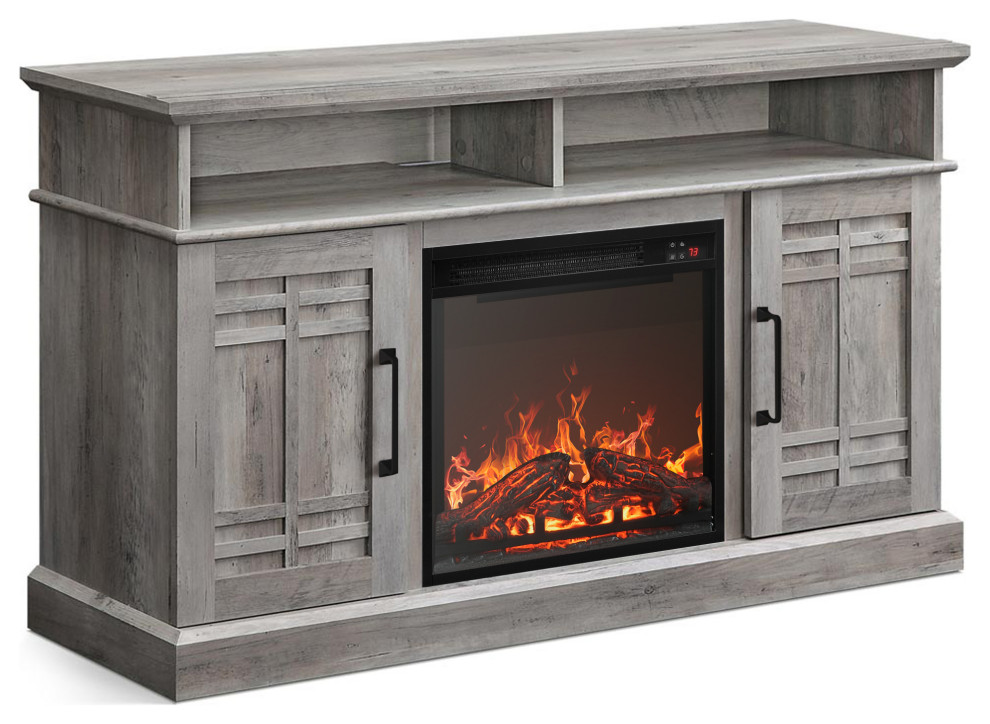 47" TV Stand Console With 18" Fireplace, Grey Wash