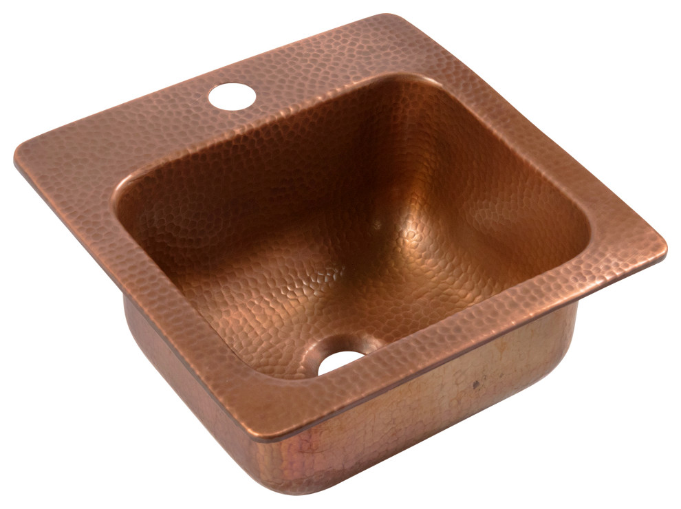 Angelico Copper 15" Single Bowl Drop-In Kitchen Sink