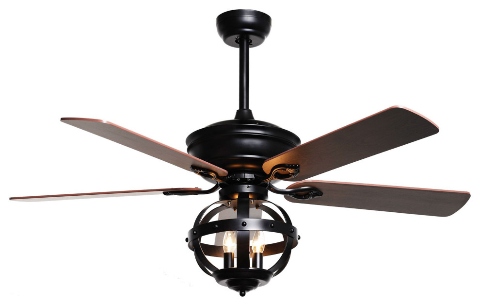 52 Matte Black 5Blade Ceiling Fan with with Cage Shade Traditional