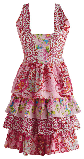 Red and pink floral apron