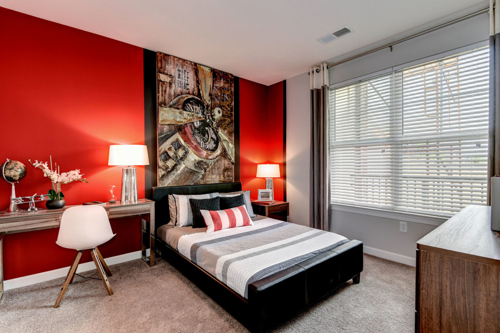 Photo of a contemporary bedroom in DC Metro with grey walls.