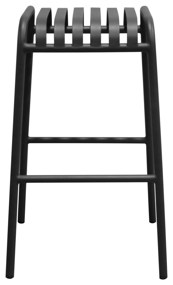Enid Stackable Outdoor Bar Stool, Black Set of 2 Modern Outdoor