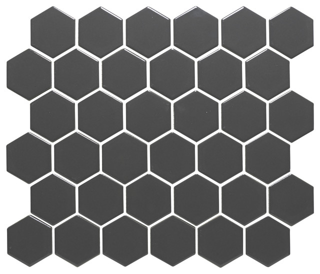 11.06"x12.8" Porcelain Mosaic Tile Sheet Barcelona Hexagon Glossy Gray