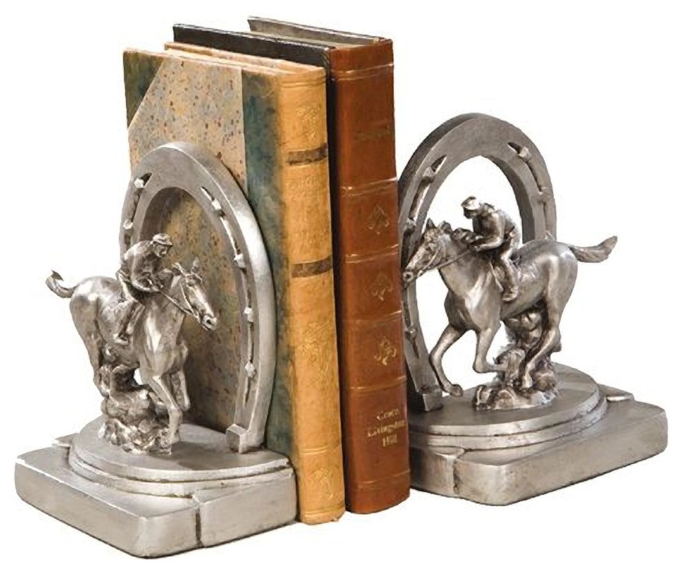 Bookends Bookend Horse Photo Finish Horseshoe Racehorse Silver Cast