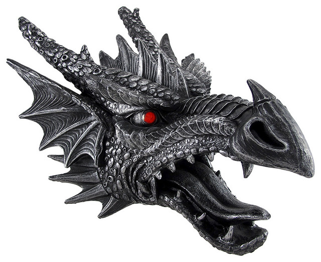 Fierce and Menacing Saurian Hanging Dragon Head Traditional Wall
