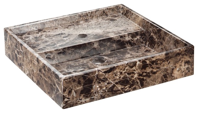 Exclusive Square Vessel Sink Countertop Lavatory Washbasin Gloss Breccia Marble