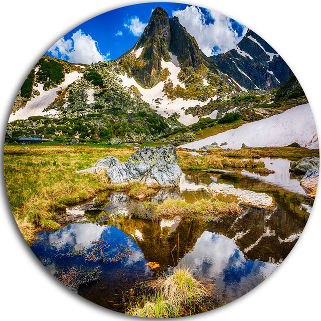 Stunning Mountains in Rila Lakes District, Round Metal Wall Art, Disc of 11 inch Contemporary