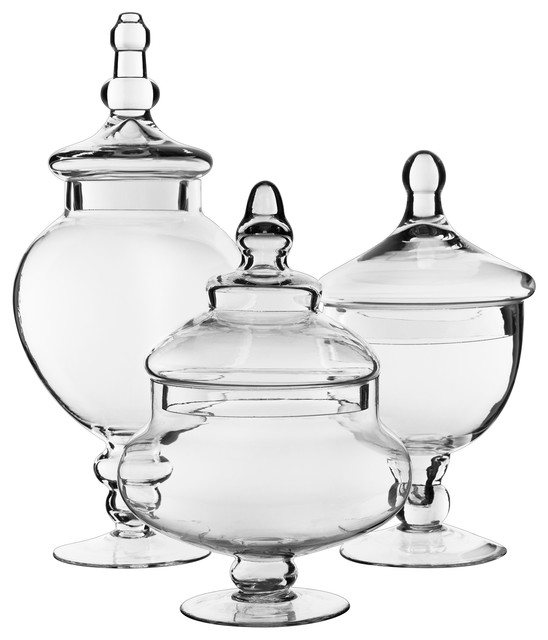3Piece Glass Apothecary Candy Buffet Jar Set Traditional Kitchen