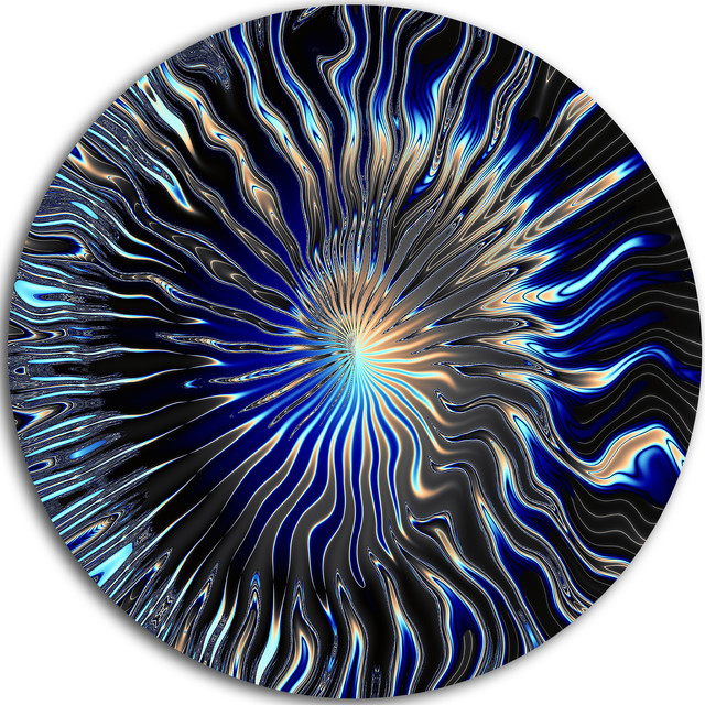 Blue Rays From The Circle, Abstract Art Large Disc Metal Wall Art