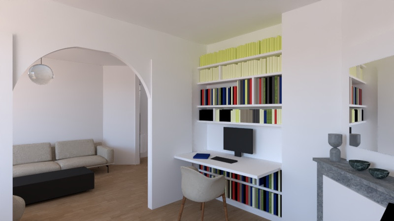 VUE 3D bibliothèque murale avec bureau rabattable