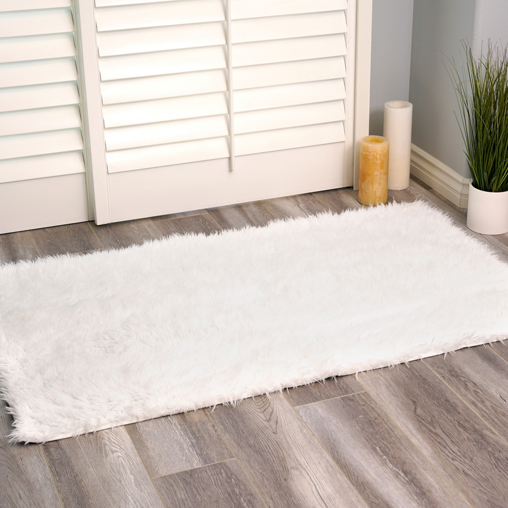 My Magic Carpet Washable Faux Fur White Shag Rug, 3'x5' Contemporary