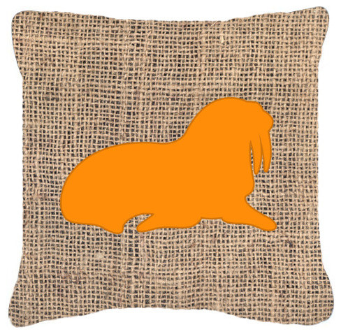 Walrus Burlap and Orange Fabric Decorative Pillow, BB1017