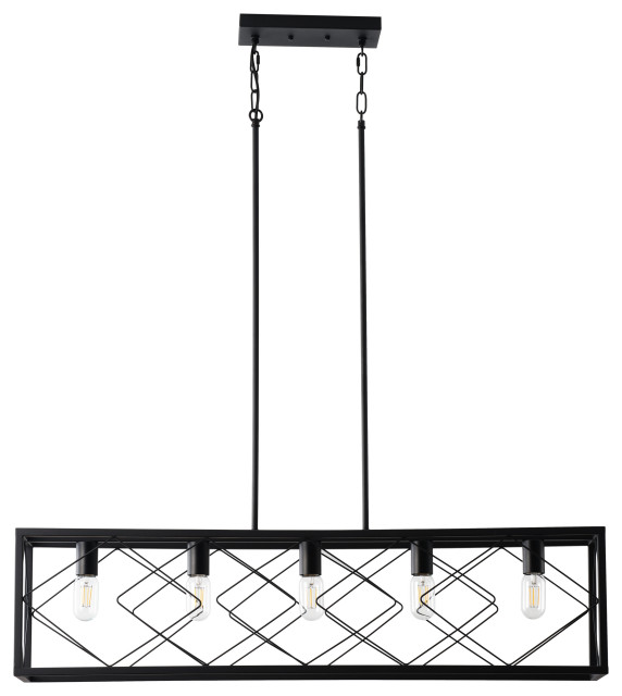 Black Rectangle 5Light Kitchen Island Chandelier Transitional