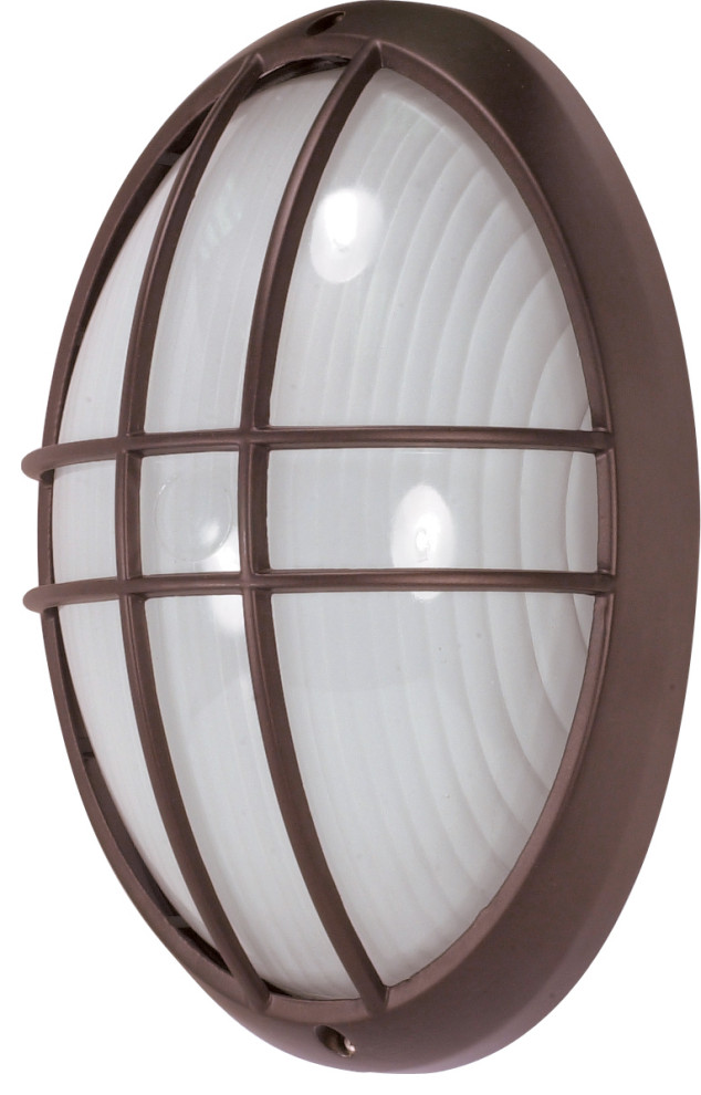1-Light 13" Oval Cage Bulk Head in Architectural Bronze
