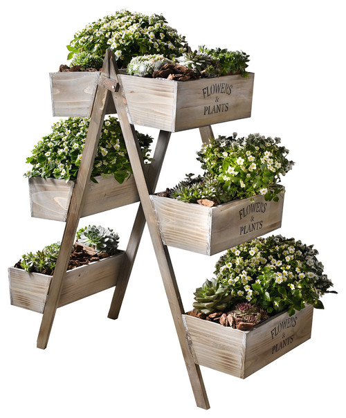 Flowers and Plants Foldable Wooden Plant Stand, Six Seed Boxes