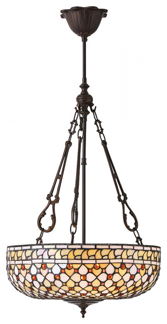 Pendant Light - Tiffany style glass & dark bronze paint with highlights
