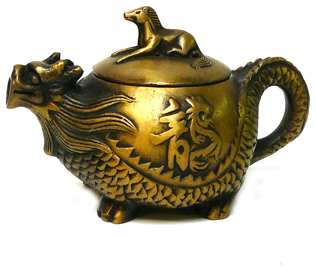 Collection Decoration Old Chinese Copper Handwork Dragon Tea Pot