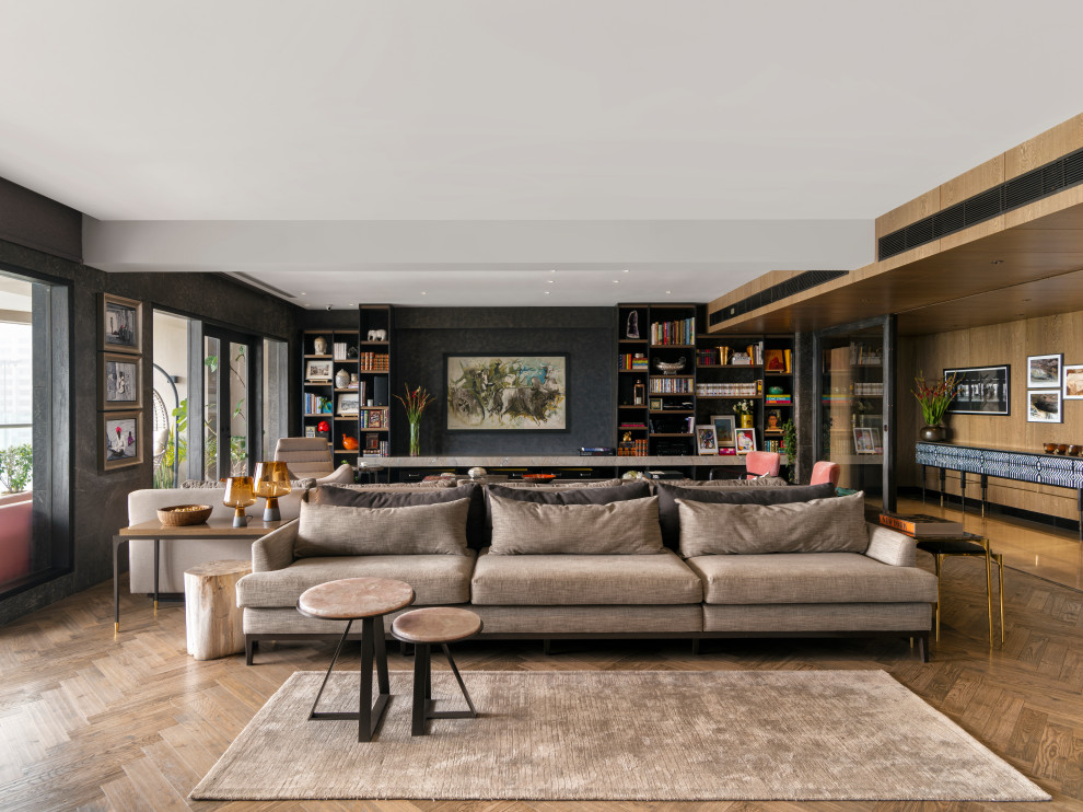 Design ideas for a contemporary living room in Delhi.