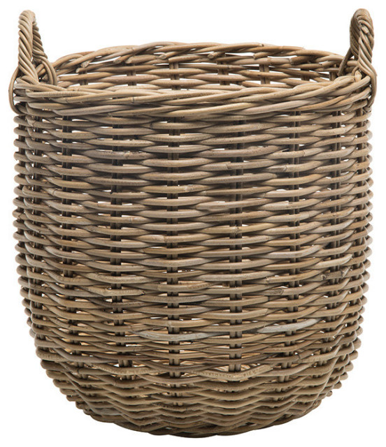 Rattan Kobo Round Storage Basket, GrayBrown Tropical Baskets by