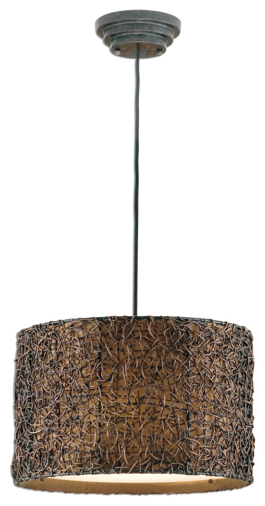 Knotted Rattan Espresso Drum Pendant