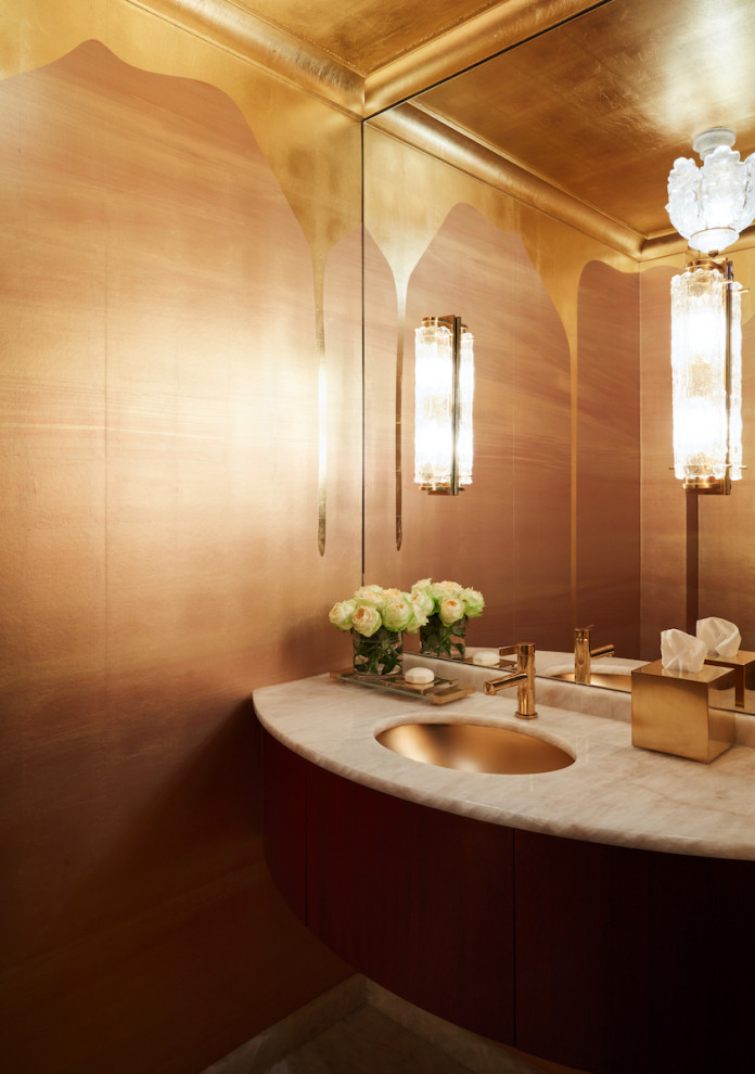 Design ideas for a transitional powder room in New York.