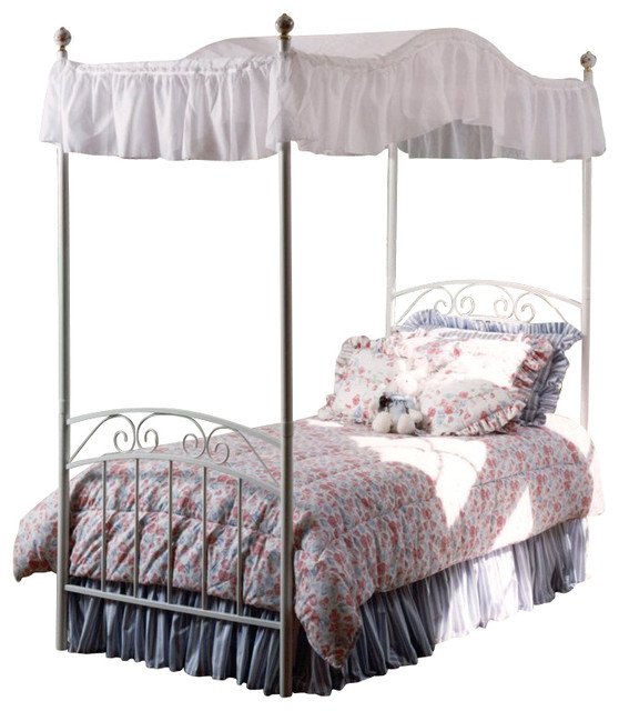 Hillsdale Emily Princess Metal Canopy Bed in White Finish-Twin