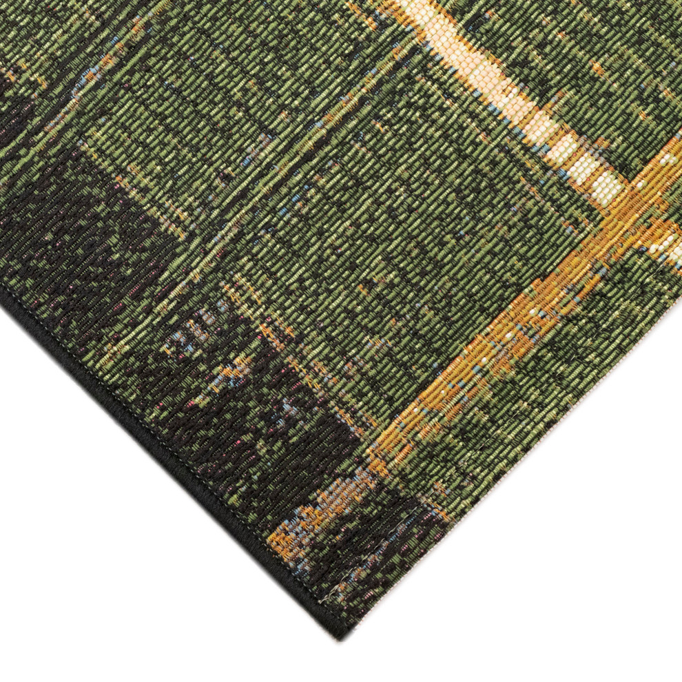 Esencia Tribal Stripe Indoor/Outdoor Mat Green 2'x2'10"