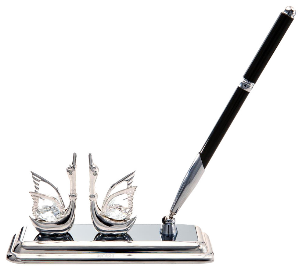 Silver Plated Executive Desk Set With Crystal Topped Pen And