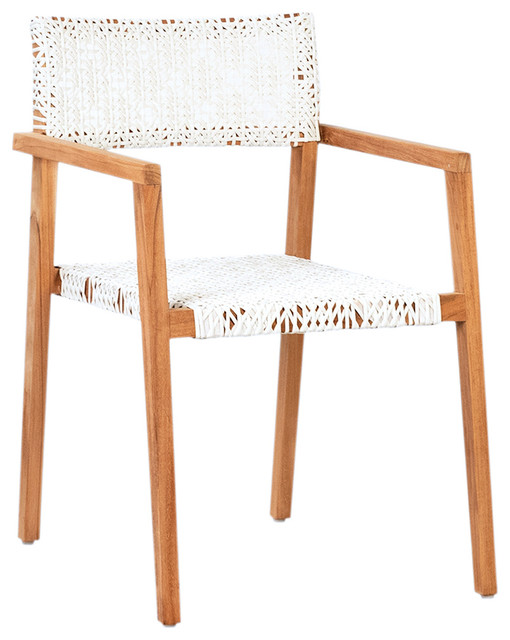 Teak And White Woven Dining Chair, Modern White Outdoor Dining Chairs